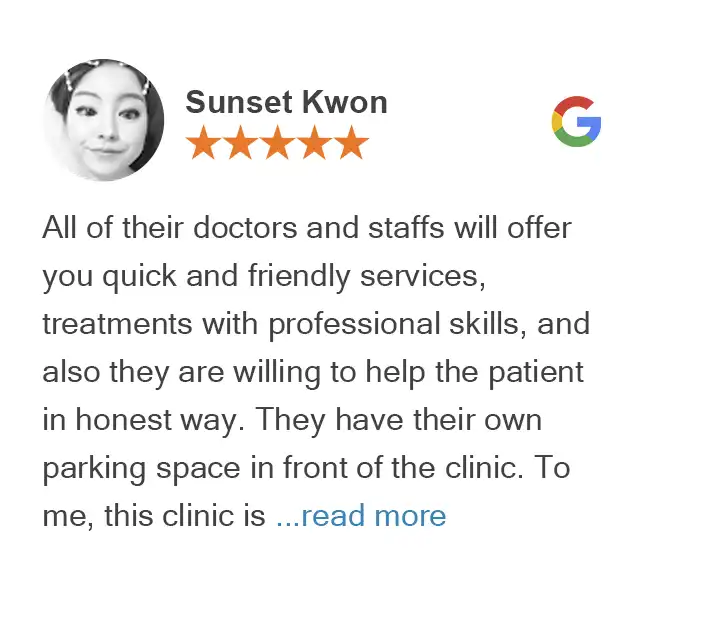 Us 8 Google review by Sunset Kwon for True Chiropractic Bellevue