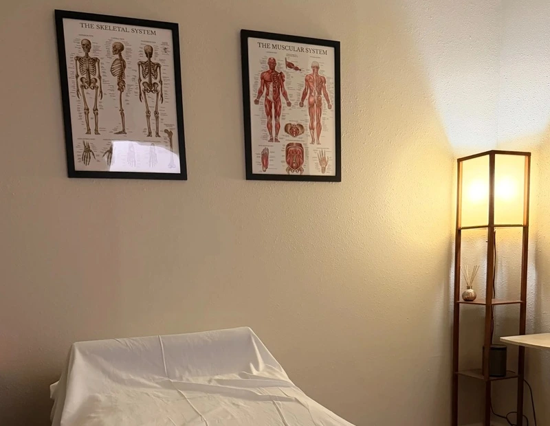 Chiropractic treatment room with an examination table at True Chiropractic Bellevue
